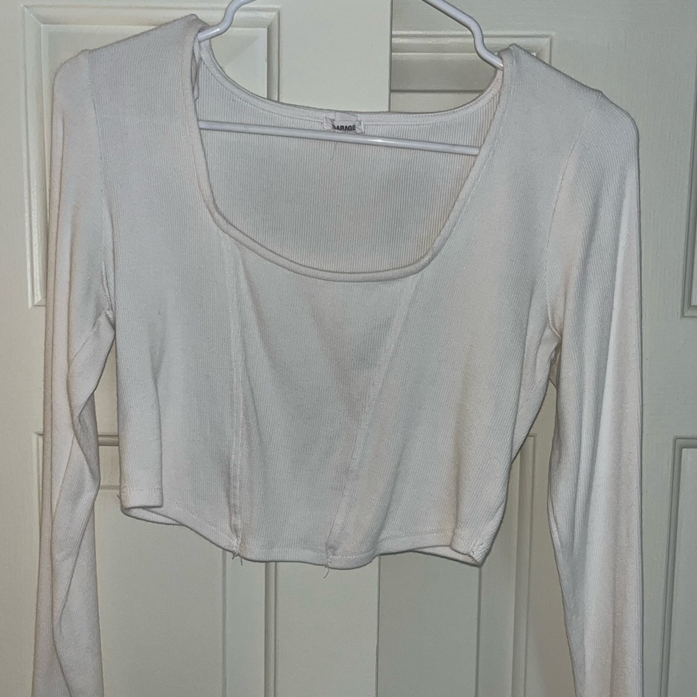 Garage White Long Sleeve Crop Top
